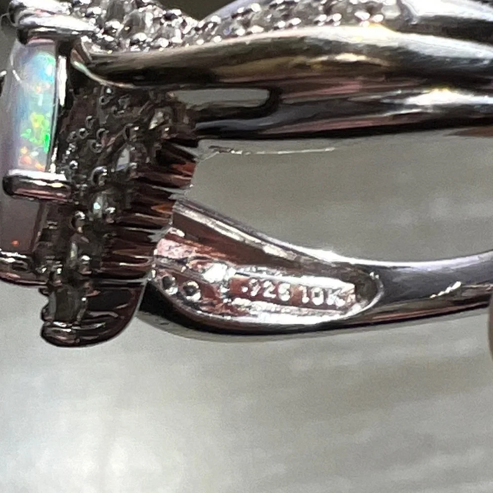 Opal 10K Gold and Sterling Diamond Pendant and Ring - Picture 8 of 9